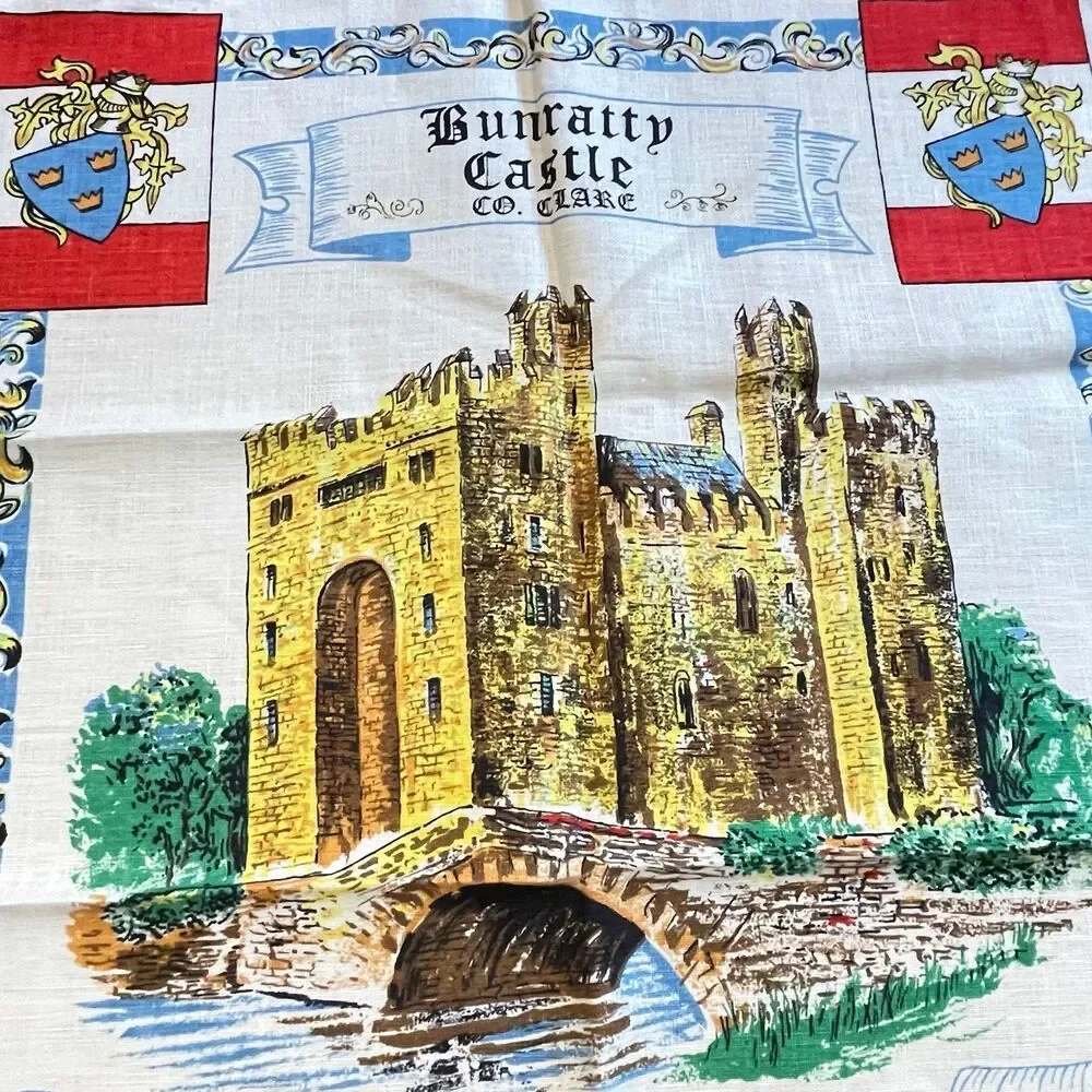 Vintage Bunratty Castle Ireland Pure Irish Linen Tea Towel Wall Hanging Souvenir
